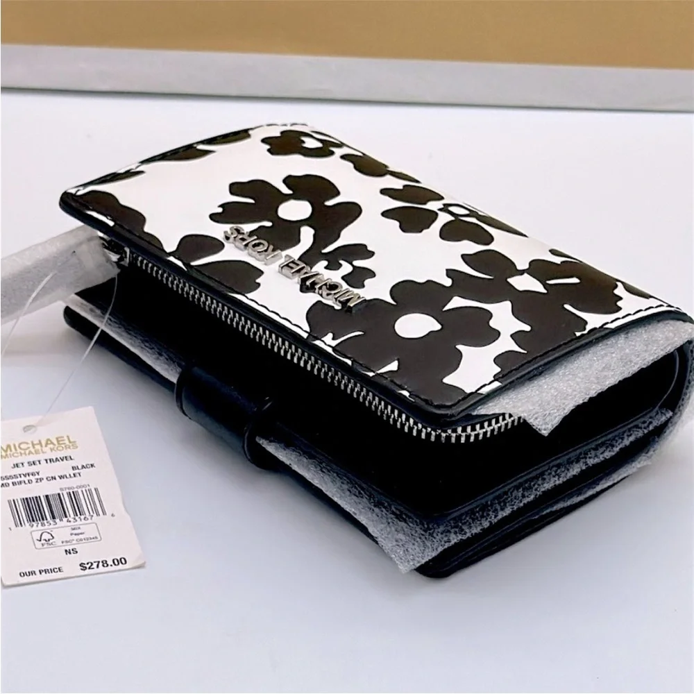 Michael Kors Black and White Floral Wallet - Picture 3 of 16